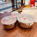 خرید اینترنتی و بدون واسطه ظرف استیل ضد زنگ درجه یک با درب در سه سایز وارداتی بازرگانی تنها پیشتازان