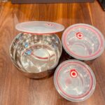 خرید اینترنتی و بدون واسطه ظرف استیل ضد زنگ درجه یک با درب در سه سایز وارداتی بازرگانی تنها پیشتازان