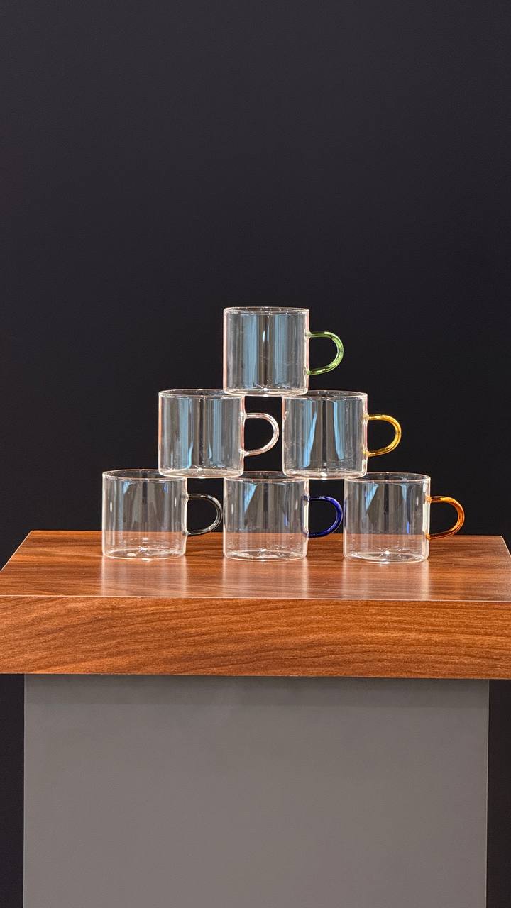 IMG_20251006_155145_199 فنجان 6 عددی پیرکس دسته رنگی آنتی شوک وارداتی از چین